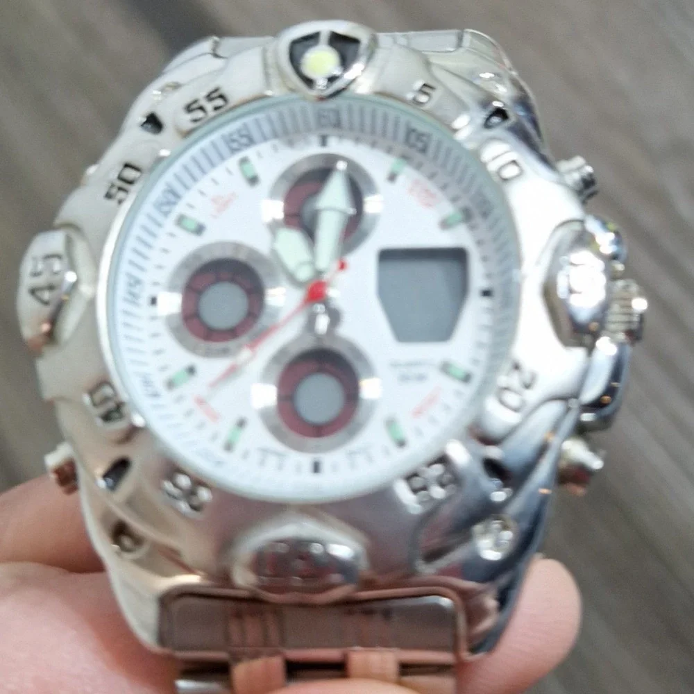 Mens Silver Analog Digital Chronograph Watch 40912KNX S60-05 30M Water Resist